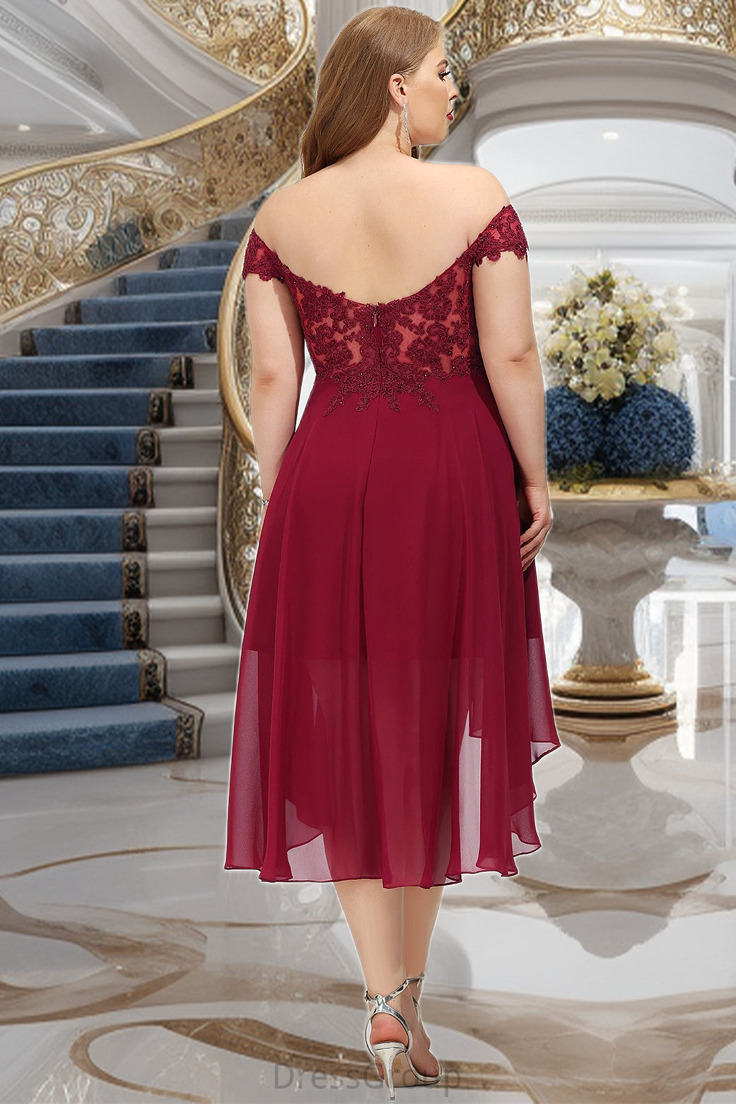 Edith A-line Off the Shoulder Asymmetrical Chiffon Homecoming Dress With Beading HAP0020582