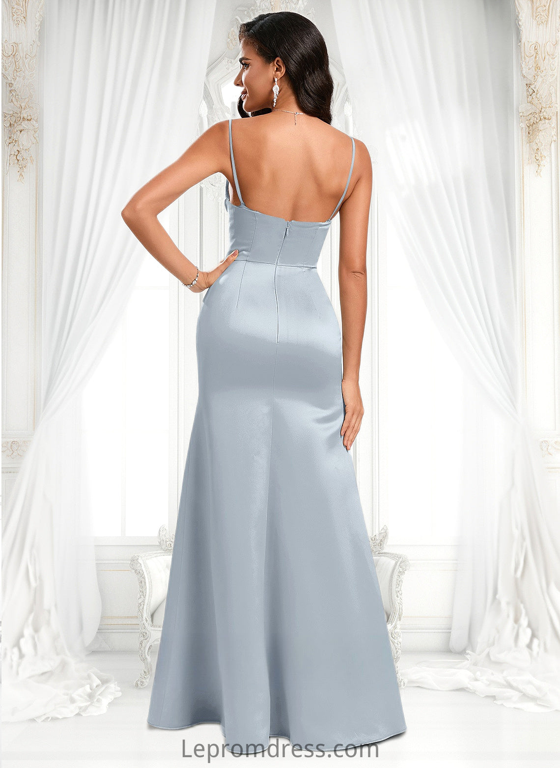 Marilyn Trumpet/Mermaid Off the Shoulder Square Floor-Length Satin Prom Dresses With Ruffle HAP0025883