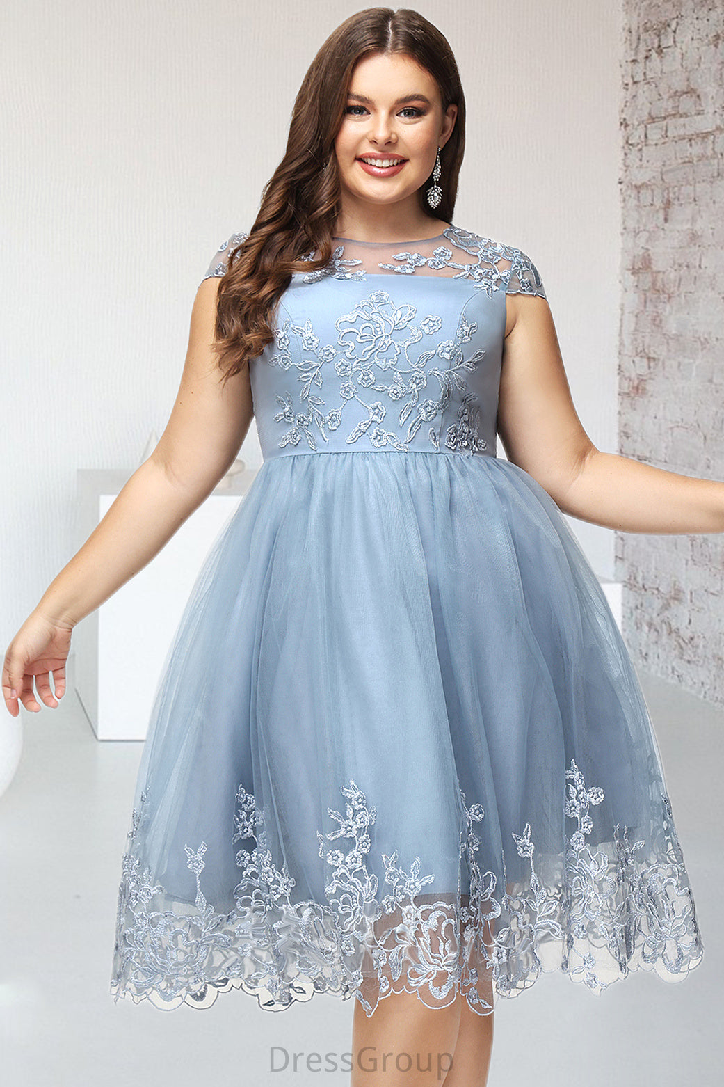 Haley A-line Scoop Knee-Length Lace Tulle Homecoming Dress With Sequins HAP0020579