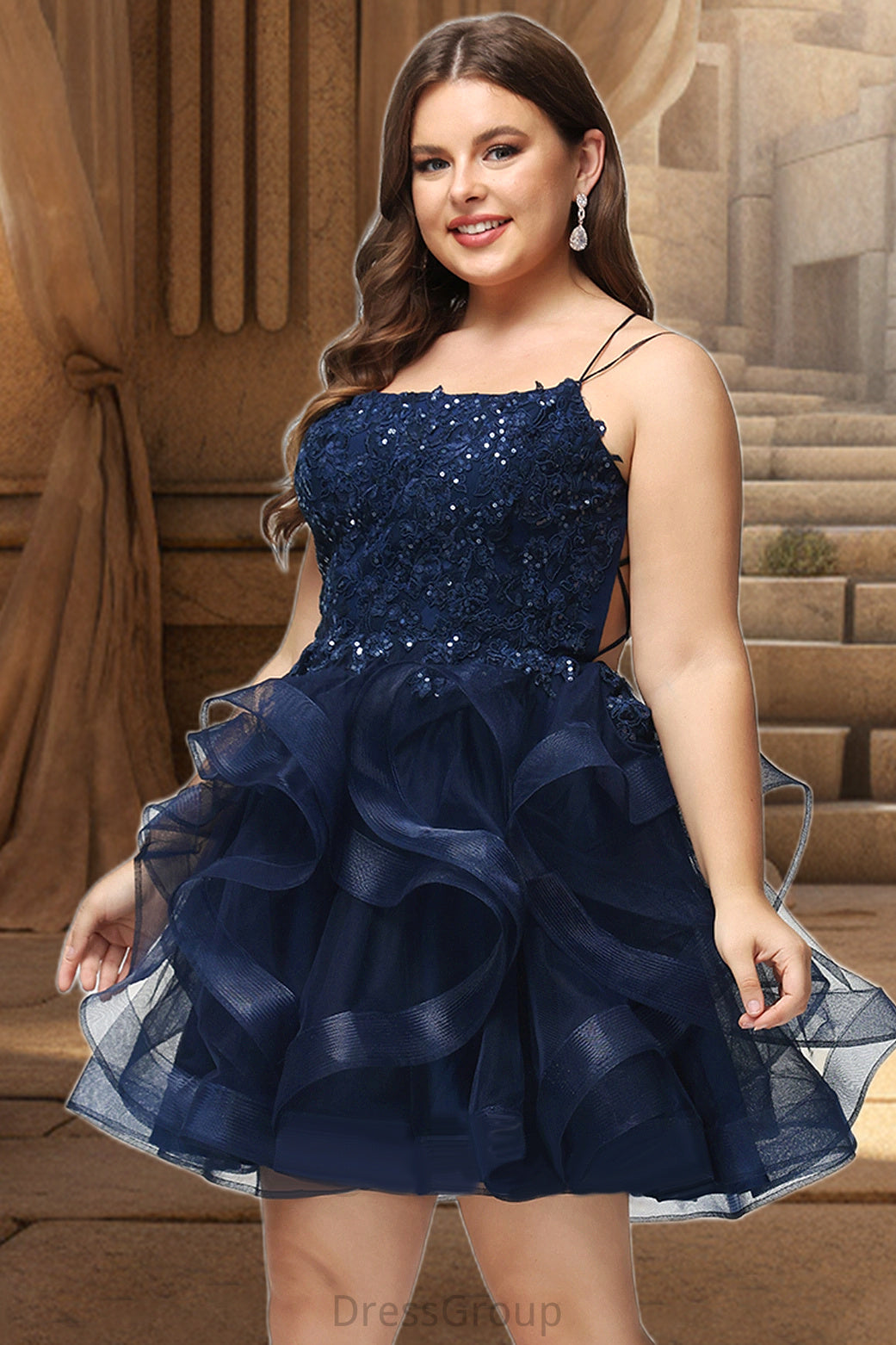 Brittany Ball-Gown/Princess Scoop Short/Mini Lace Tulle Homecoming Dress With Sequins HAP0020510