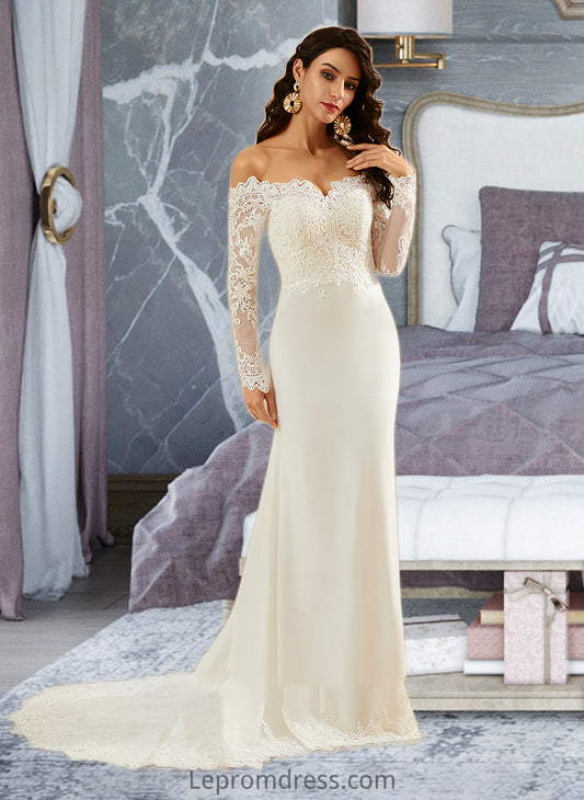 Itzel Trumpet/Mermaid Off-the-Shoulder Court Train Wedding Dress With Lace HAP0013680