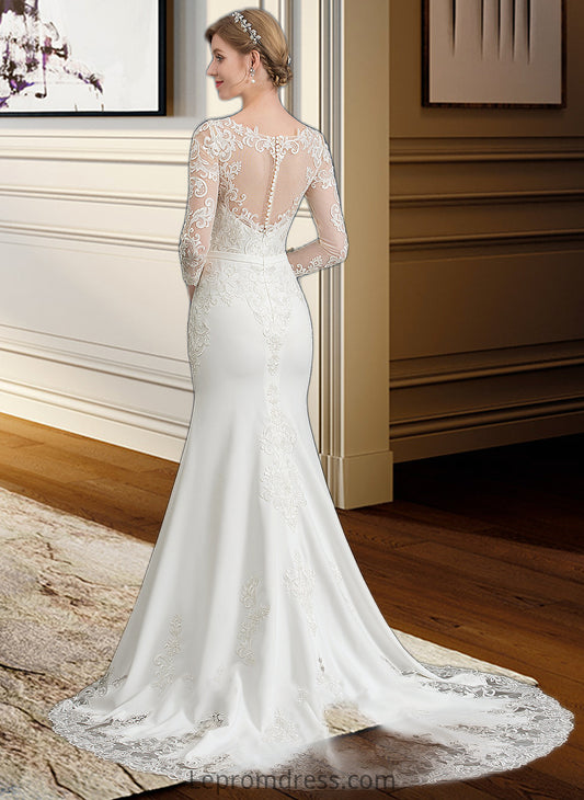 Gabrielle Trumpet/Mermaid Illusion Chapel Train Stretch Crepe Wedding Dress With Lace HAP0013740