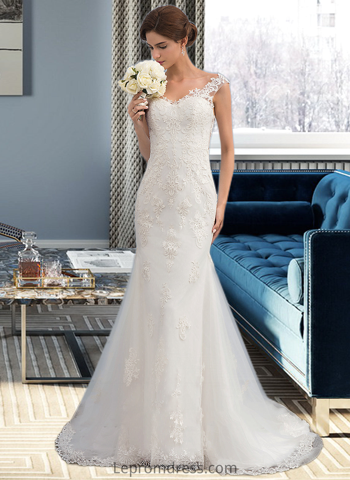 Barbara Trumpet/Mermaid V-neck Court Train Tulle Wedding Dress HAP0013758