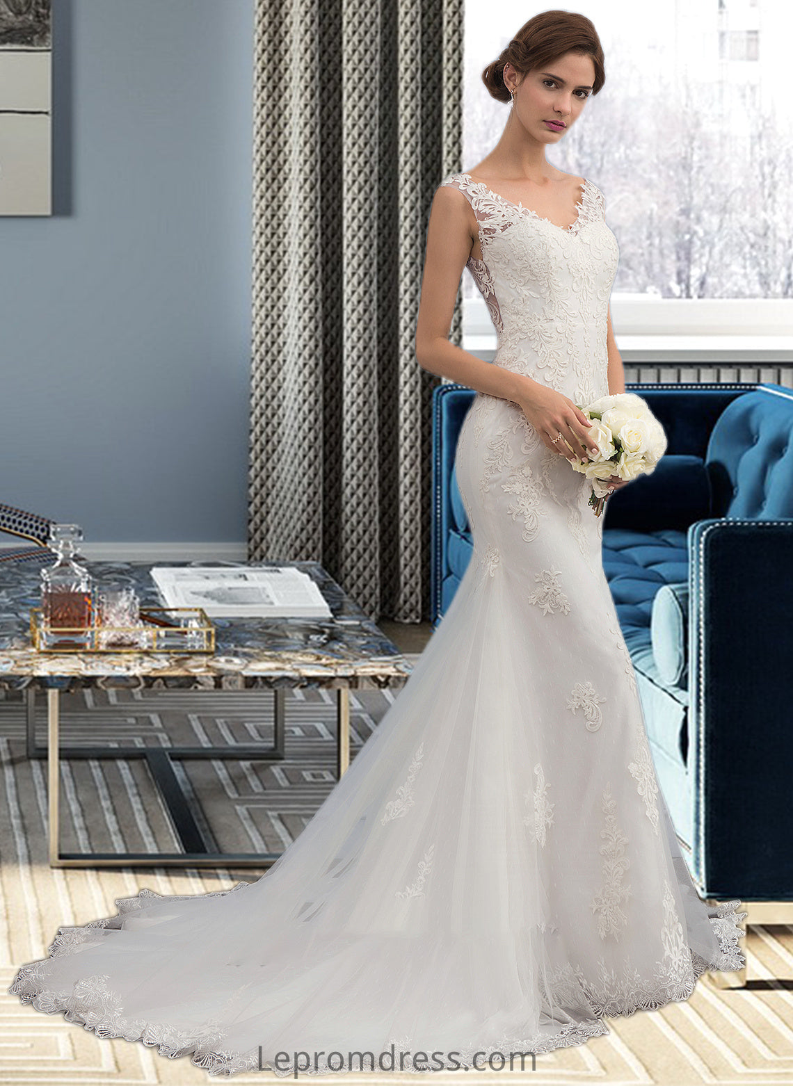 Barbara Trumpet/Mermaid V-neck Court Train Tulle Wedding Dress HAP0013758