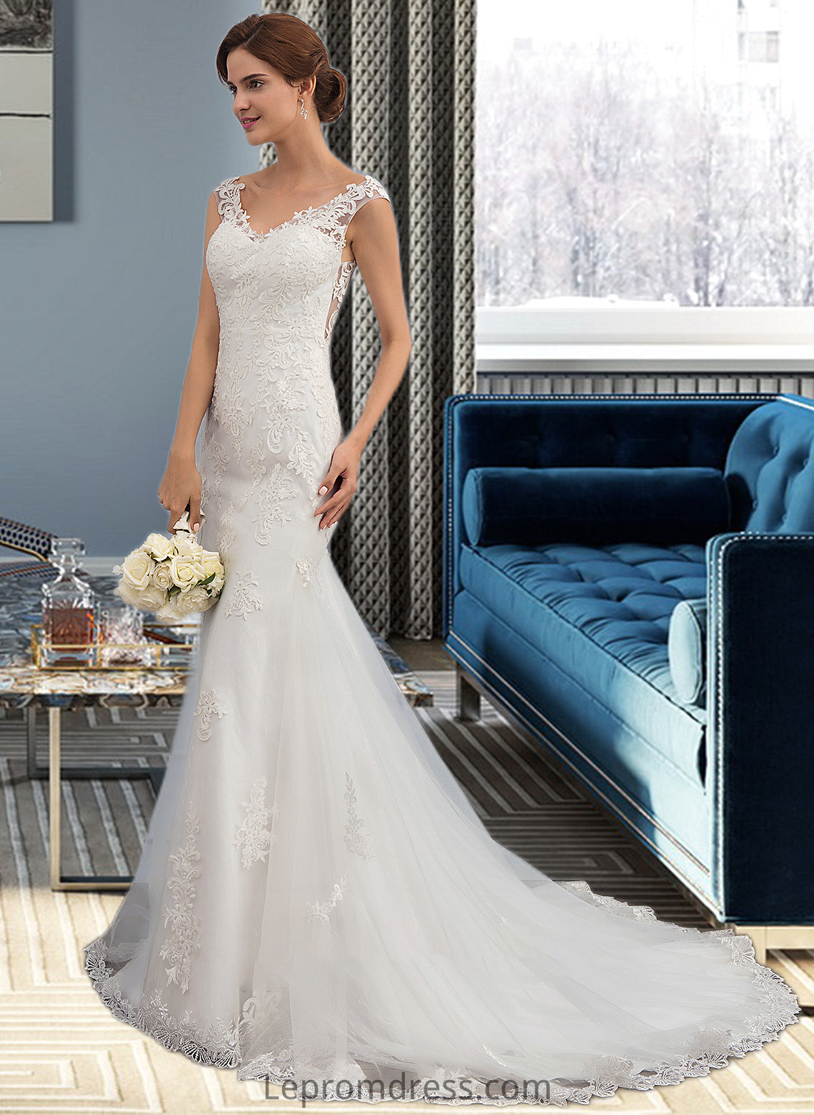 Barbara Trumpet/Mermaid V-neck Court Train Tulle Wedding Dress HAP0013758