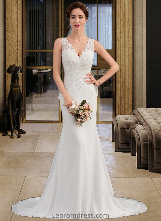 Glenda Trumpet/Mermaid V-neck Court Train Chiffon Wedding Dress HAP0013788