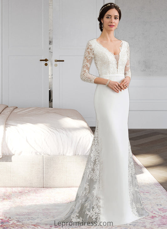 Marianna Trumpet/Mermaid V-neck Chapel Train Chiffon Wedding Dress With Beading Sequins HAP0013795