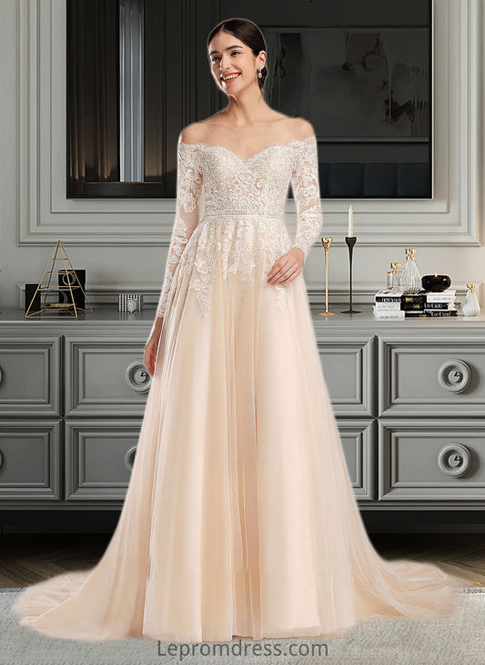 Jaliyah Ball-Gown/Princess Illusion Chapel Train Wedding Dress With Sequins HAP0013798