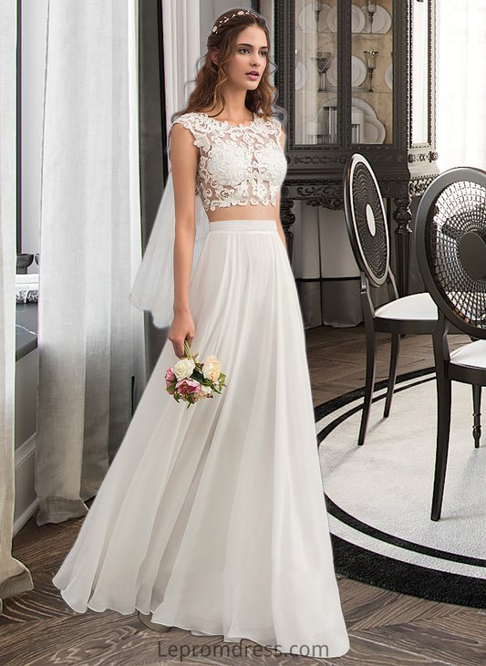 Marie A-Line Scoop Neck Floor-Length Chiffon Wedding Dress With Beading Sequins HAP0013799