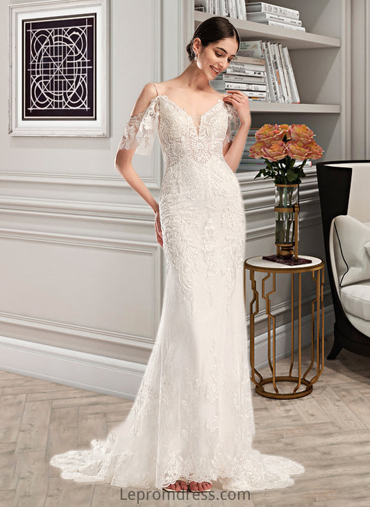 Helen Trumpet/Mermaid V-neck Chapel Train Wedding Dress With Beading Sequins HAP0013802