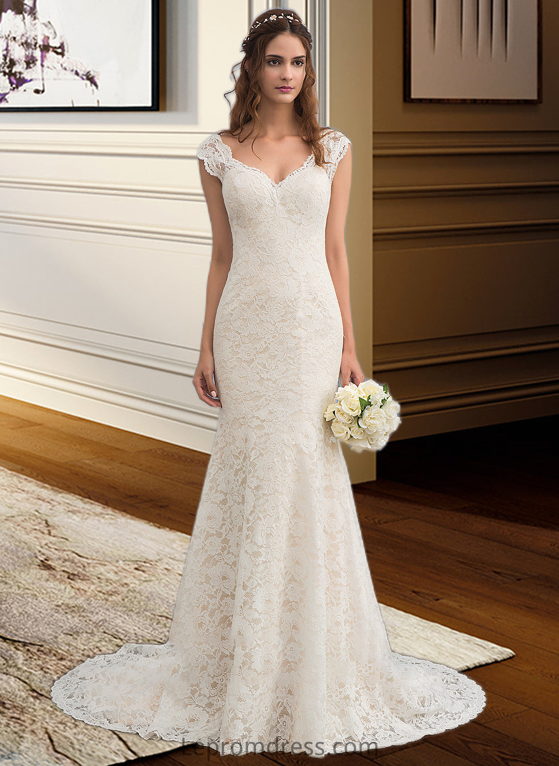 Mariyah Trumpet/Mermaid V-neck Court Train Lace Wedding Dress HAP0013804