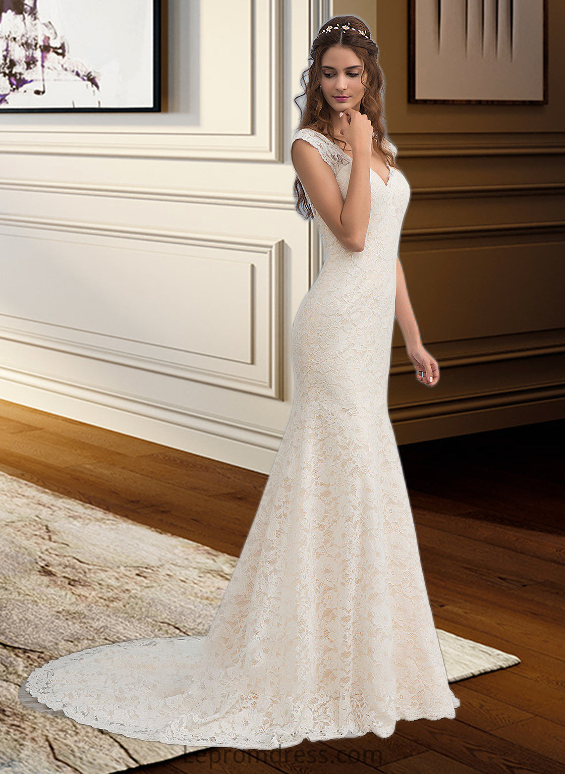 Mariyah Trumpet/Mermaid V-neck Court Train Lace Wedding Dress HAP0013804