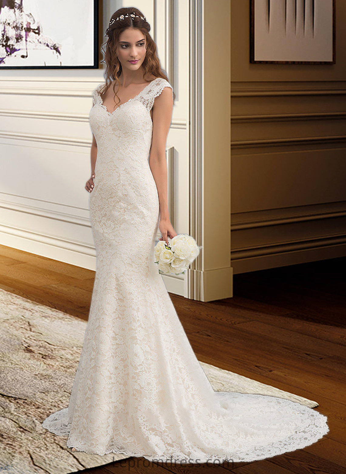 Mariyah Trumpet/Mermaid V-neck Court Train Lace Wedding Dress HAP0013804