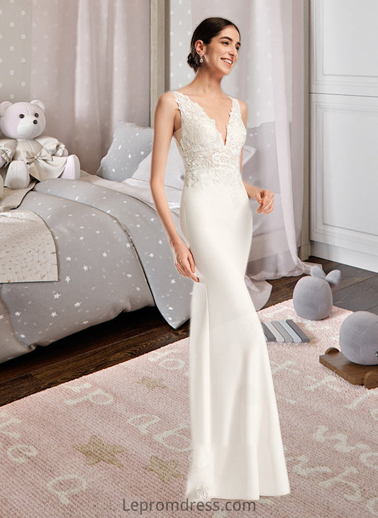 Camille Sheath/Column V-neck Court Train Wedding Dress With Sequins HAP0013807