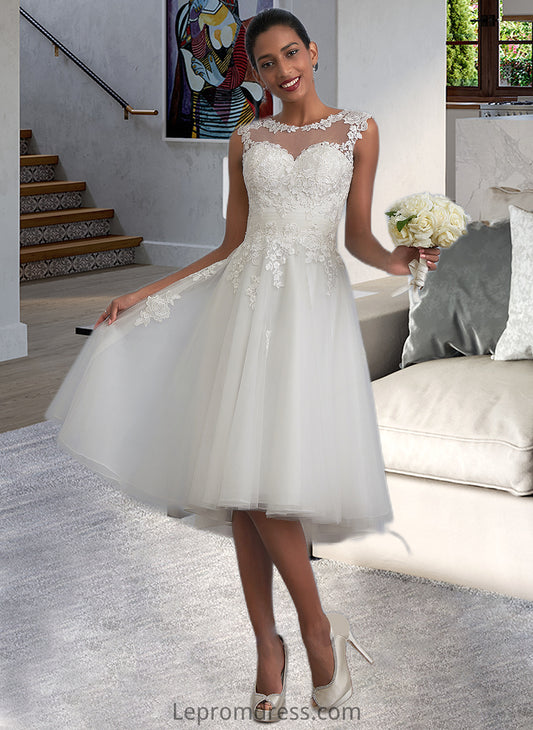 Jessie A-Line Illusion Asymmetrical Tulle Wedding Dress With Ruffle HAP0013808