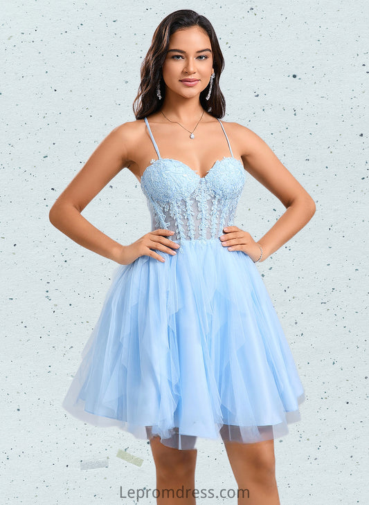 Lilyana Ball-Gown/Princess Sweetheart Short Lace Tulle Homecoming Dress With Ruffle HAP0025707