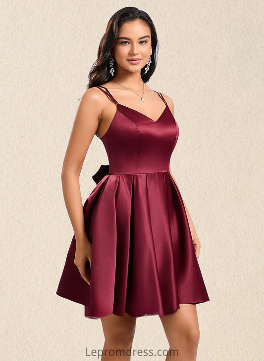 Joyce Ball-Gown/Princess V-Neck Short Satin Homecoming Dress With Bow HAP0025662