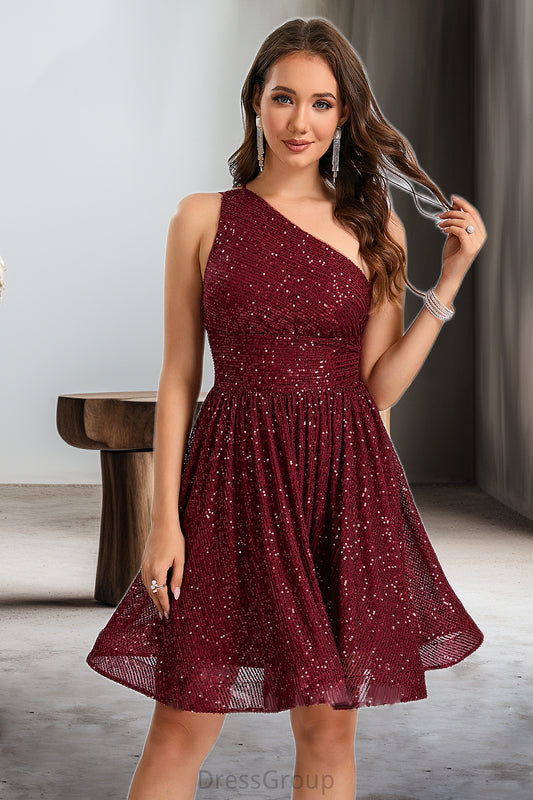 Jade A-line One Shoulder Short/Mini Sequin Homecoming Dress With Sequins HAP0020485