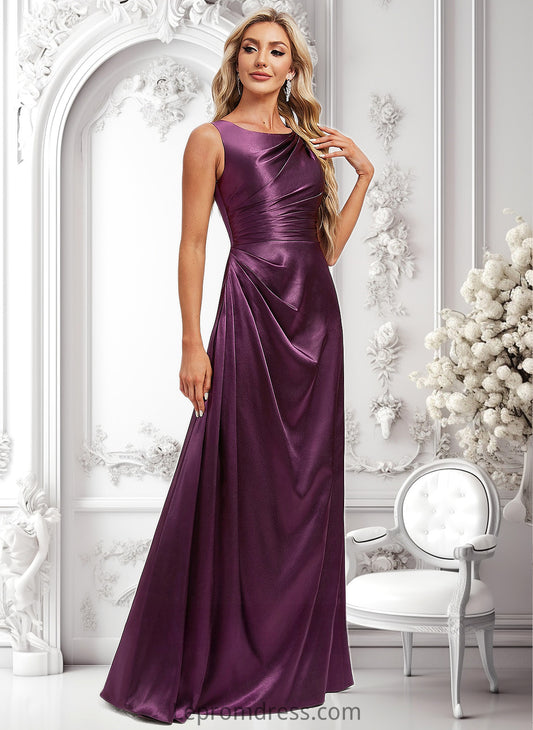 Uerica A-line Scoop Floor-Length Stretch Satin Bridesmaid Dress HAP0025829