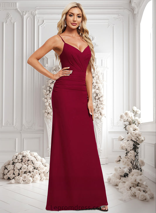 Rylie Trumpet/Mermaid V-Neck Floor-Length Chiffon Bridesmaid Dress HAP0025825