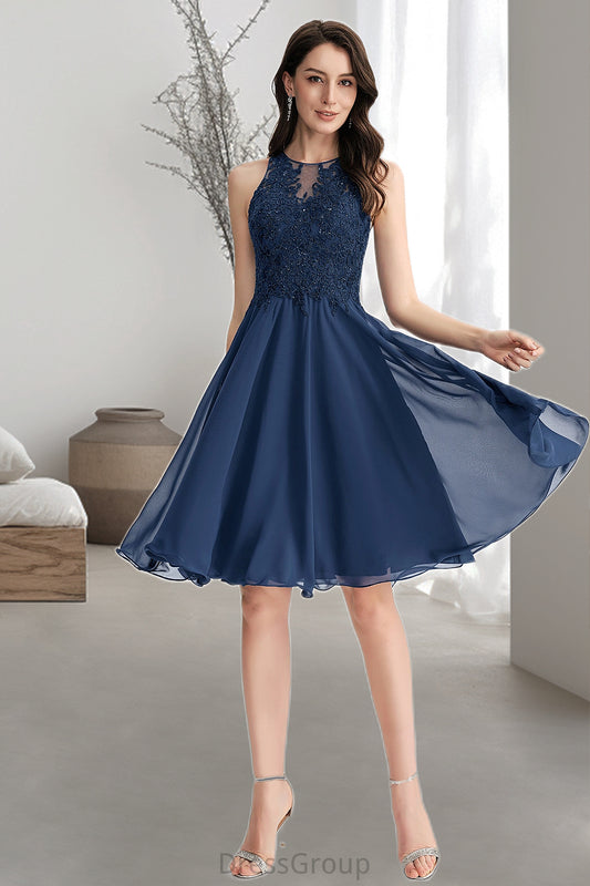 Amelia A-line Scoop Knee-Length Chiffon Lace Homecoming Dress With Beading HAP0020515