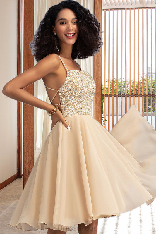 Olivia A-line Square Knee-Length Chiffon Homecoming Dress With Beading Sequins HAP0020575