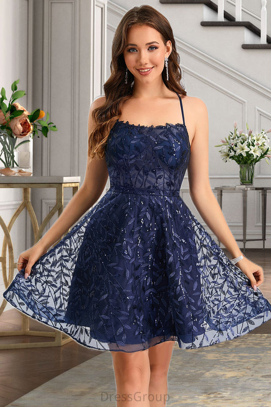 Shyla A-line Scoop Short/Mini Lace Homecoming Dress With Sequins HAP0020461