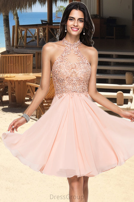 Paisley A-line Halter Knee-Length Chiffon Homecoming Dress With Beading HAP0020541