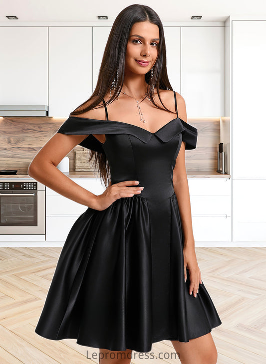 Viola A-line Off the Shoulder Short Satin Homecoming Dress HAP0025704