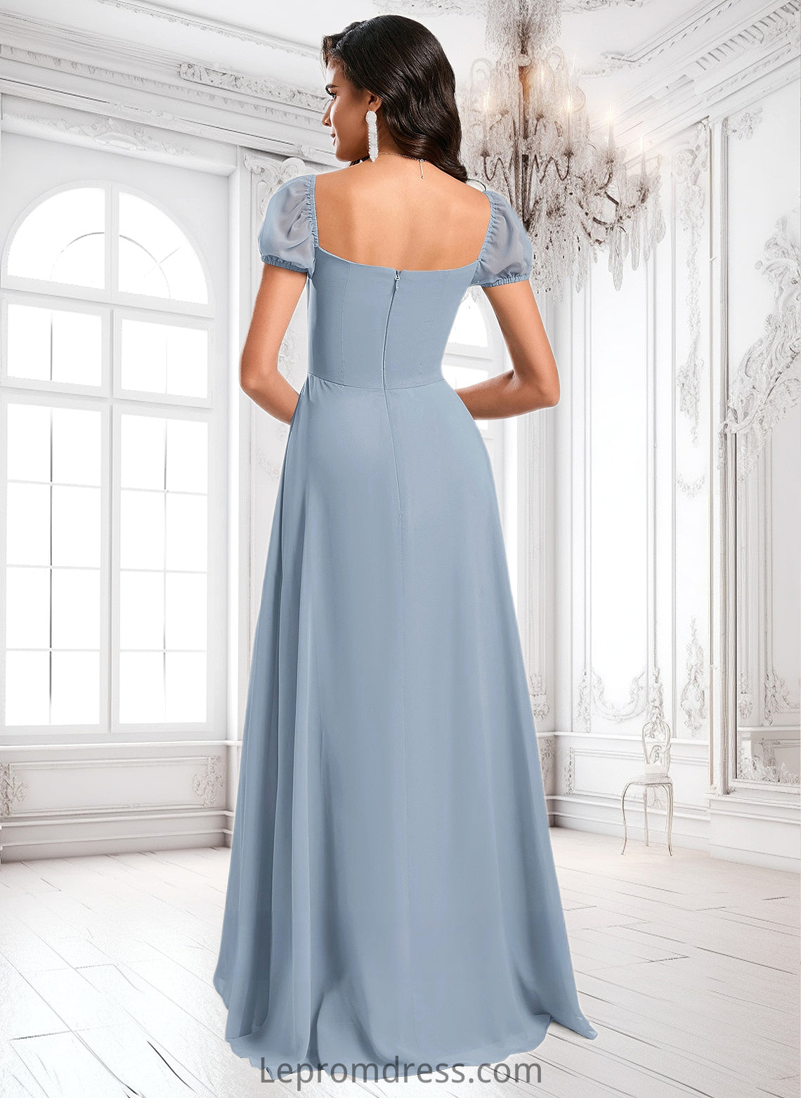 Alissa A-line Square Floor-Length Chiffon Prom Dresses With Ruffle HAP0025872