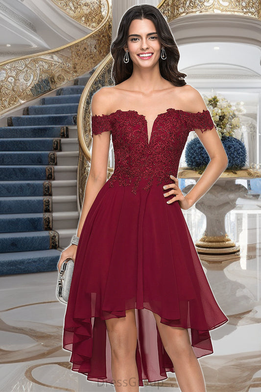 Edith A-line Off the Shoulder Asymmetrical Chiffon Homecoming Dress With Beading HAP0020582