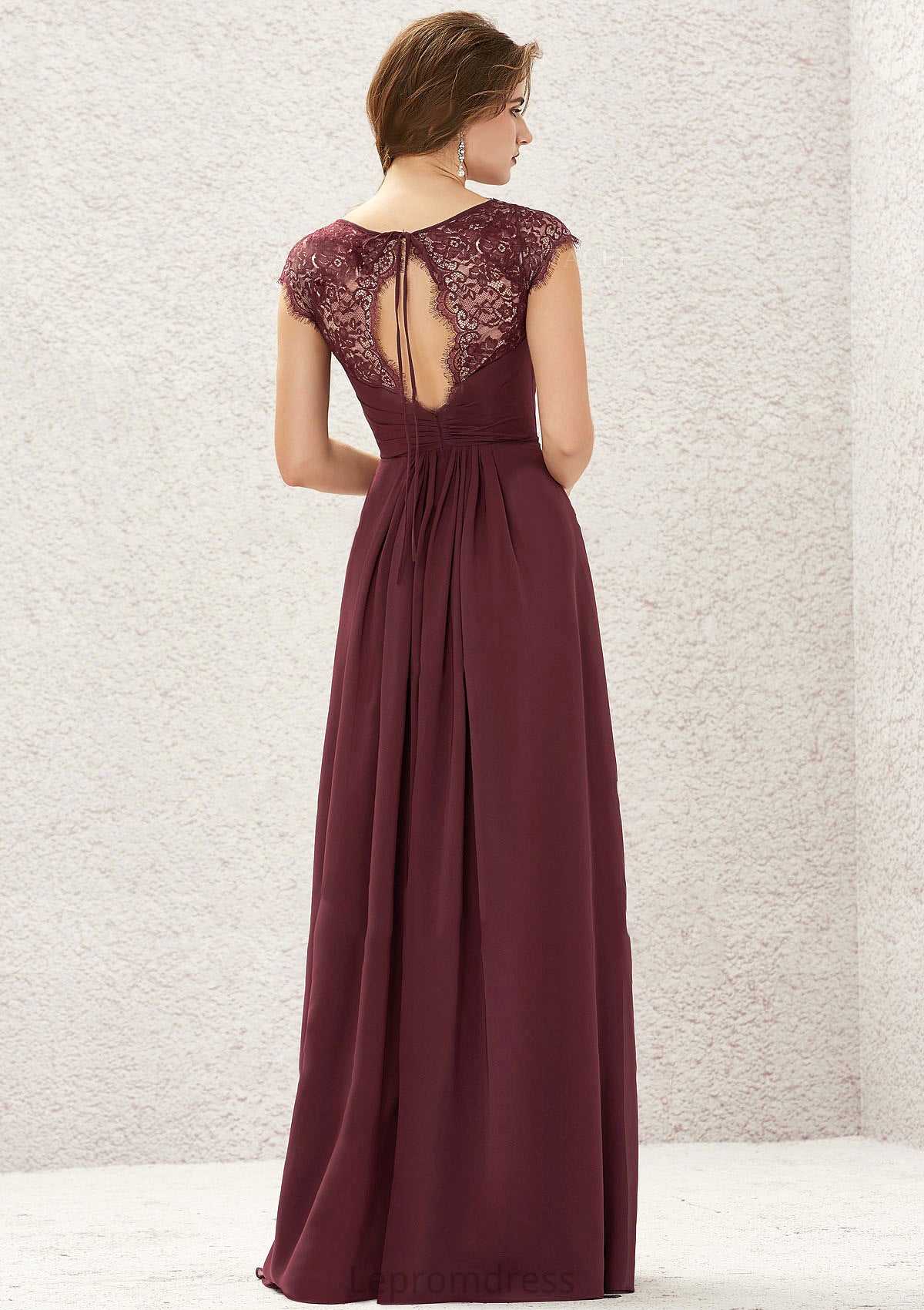 A-line V Neck Sleeveless Chiffon Long/Floor-Length Bridesmaid Dresses With Pleated Lace Chloe HAP0025627