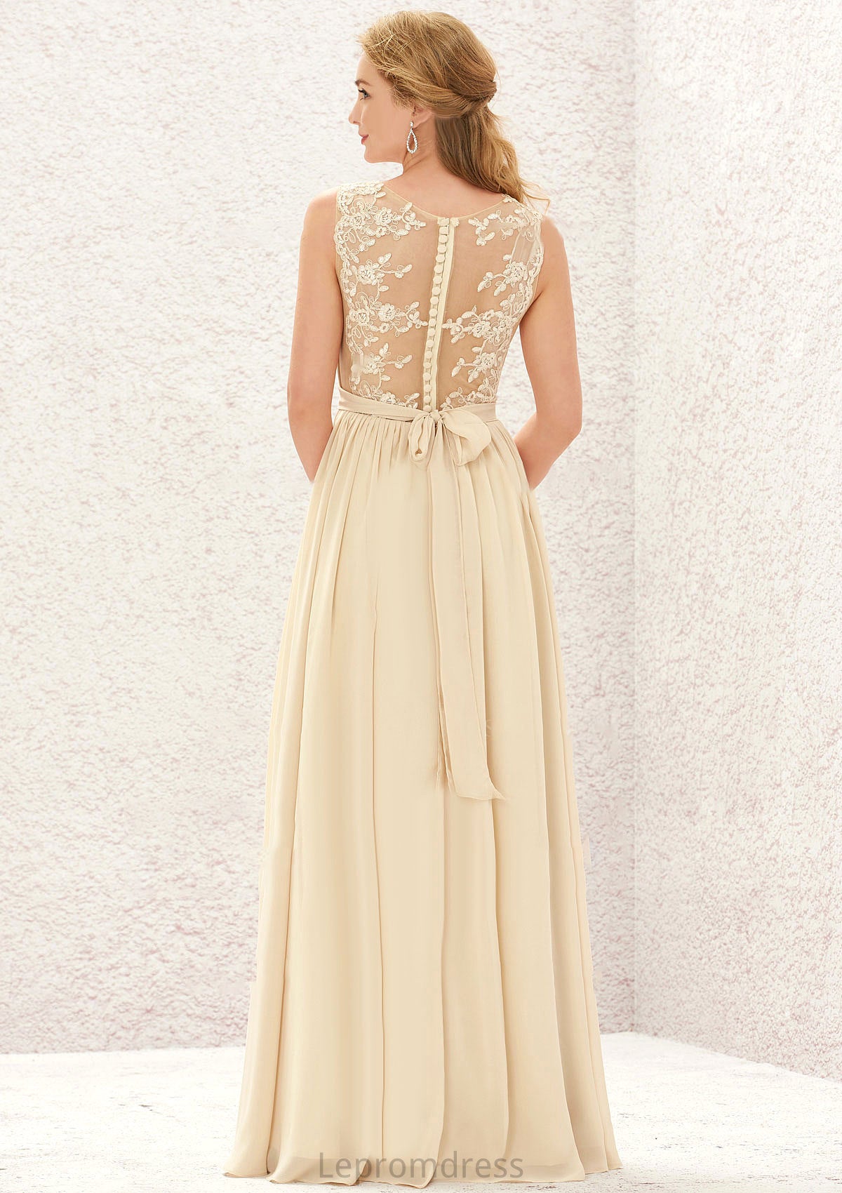 A-line V Neck Sleeveless Chiffon Long/Floor-Length Bridesmaid Dresses With Appliqued Sashes Pleated Aryana HAP0025630