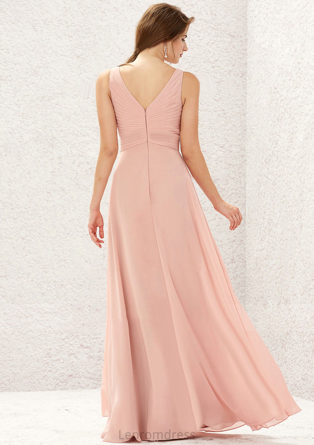 A-line V Neck Sleeveless Chiffon Long/Floor-Length Bridesmaid Dresses With Pleated Tiffany HAP0025632