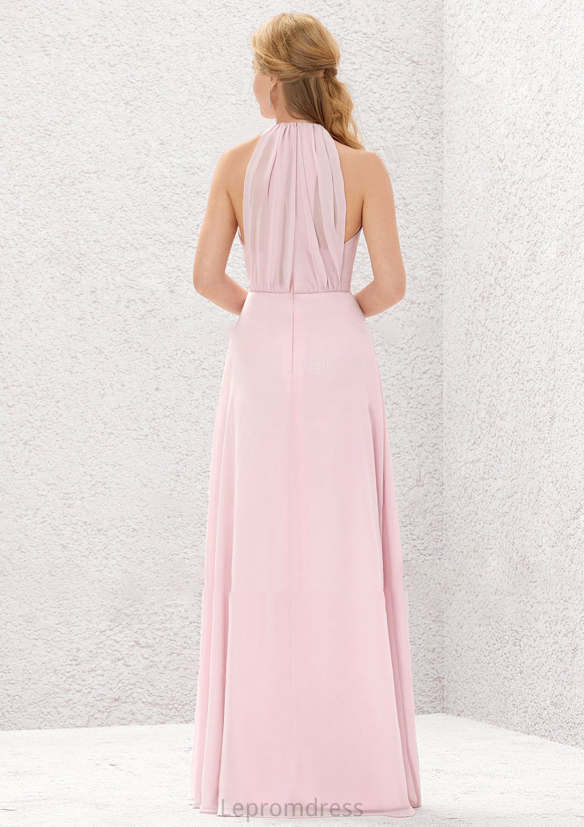 A-line Halter Sleeveless Chiffon Long/Floor-Length Bridesmaid Dresses With Pleated Daniela HAP0025634