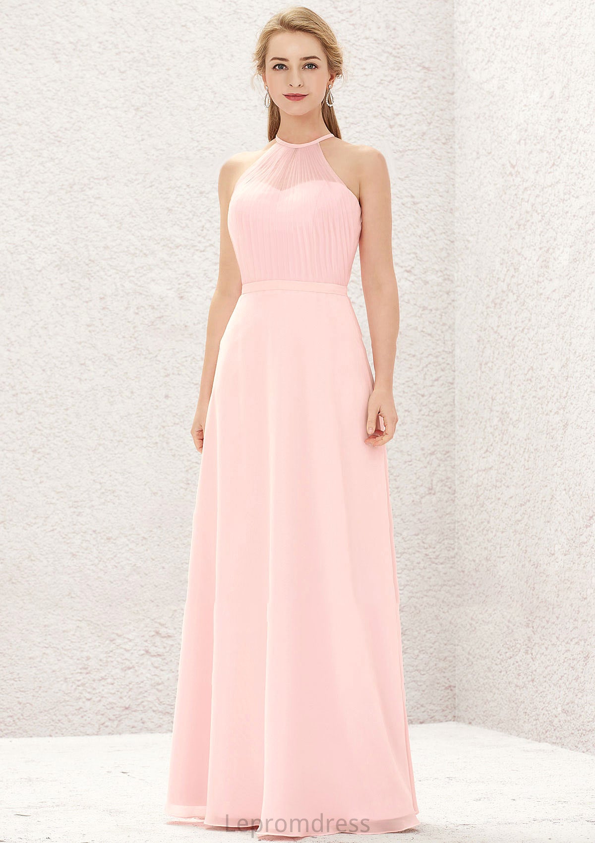 A-line Halter Sleeveless Chiffon Long/Floor-Length Bridesmaid Dresses Winnie HAP0025635