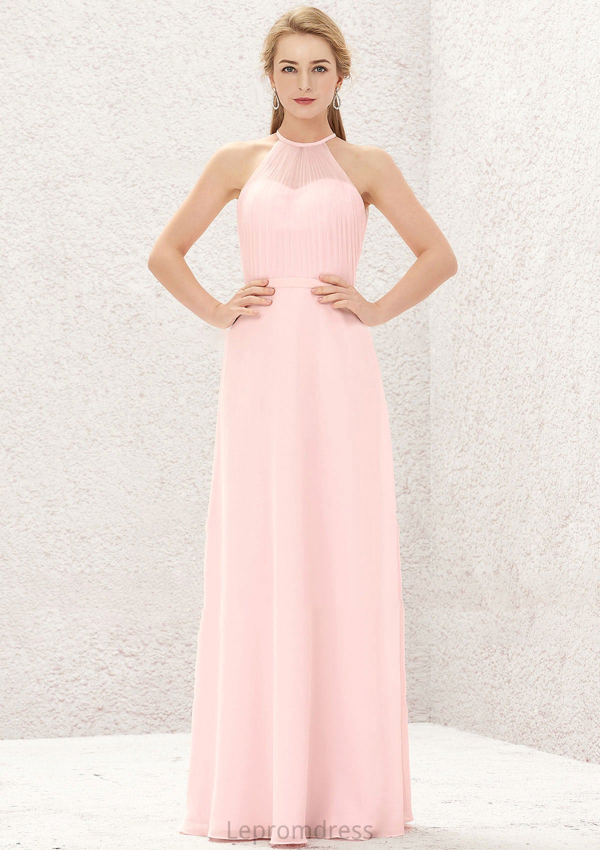 A-line Halter Sleeveless Chiffon Long/Floor-Length Bridesmaid Dresses Winnie HAP0025635