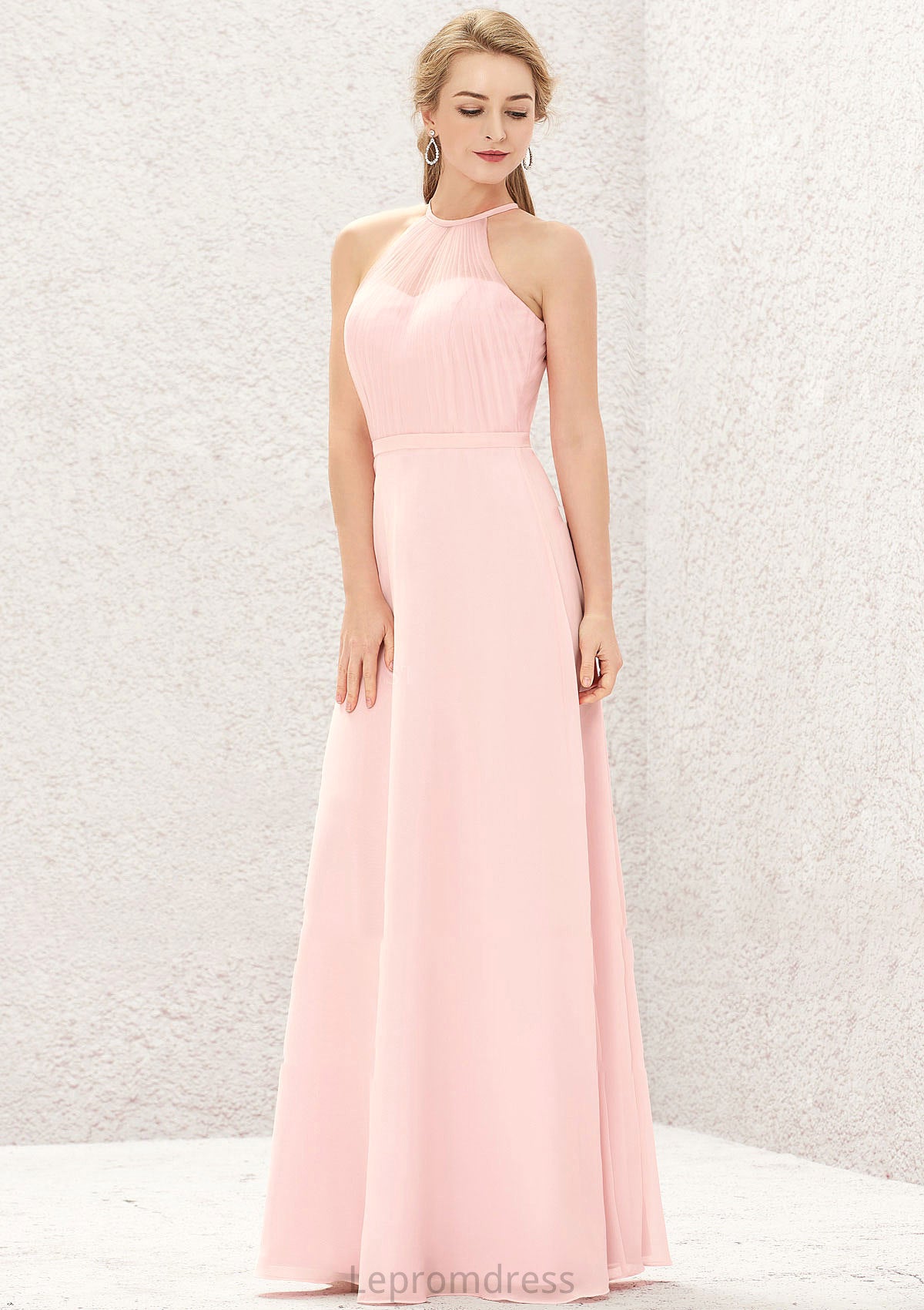 A-line Halter Sleeveless Chiffon Long/Floor-Length Bridesmaid Dresses Winnie HAP0025635