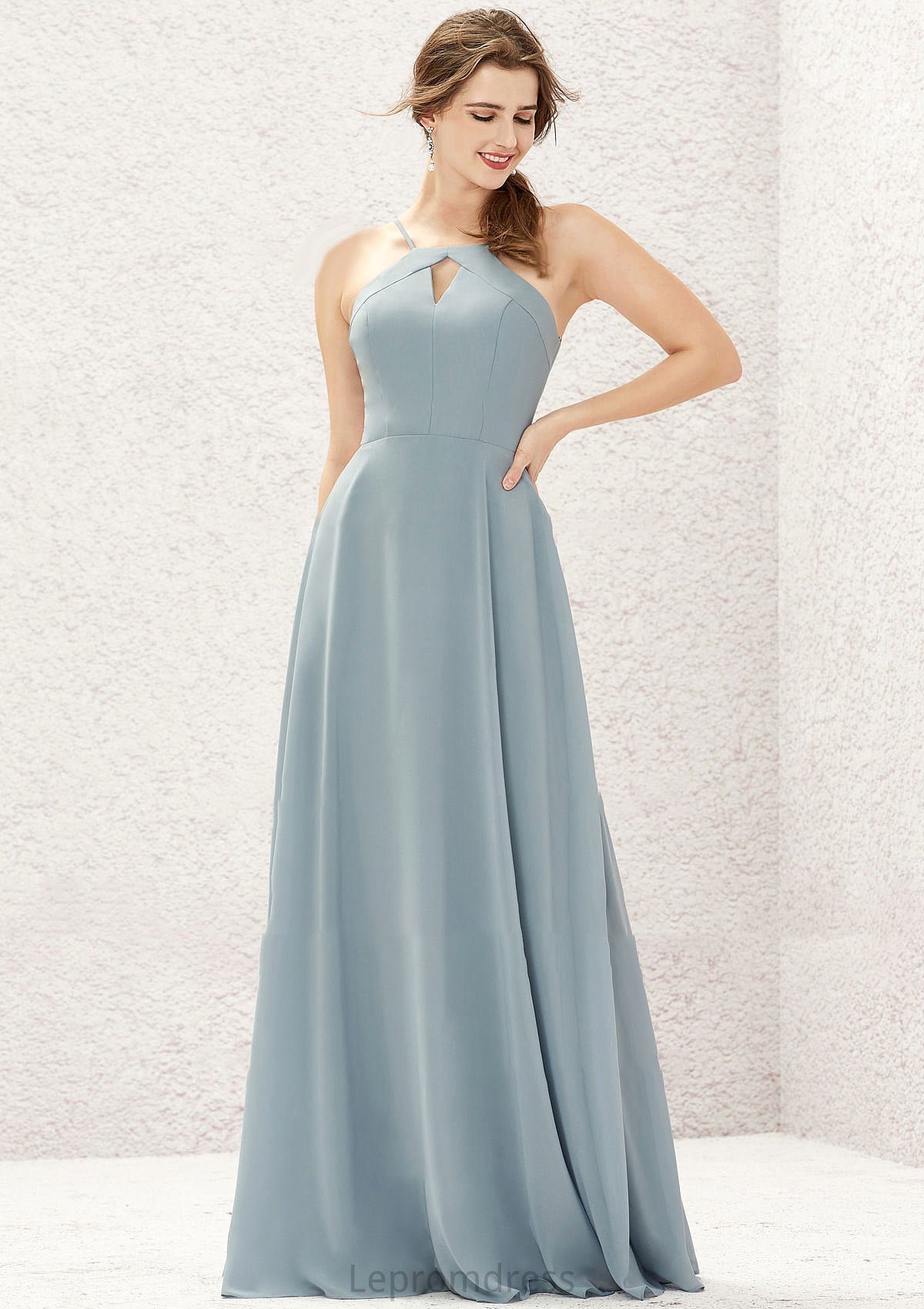 A-line Bateau Sleeveless Long/Floor-Length Chiffon Bridesmaid Dresses Alula HAP0025638