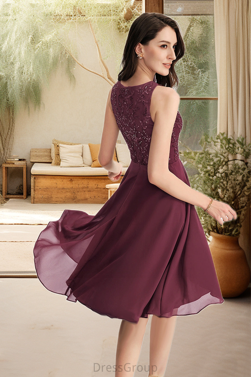 Xiomara A-line Scoop Asymmetrical Chiffon Lace Homecoming Dress With Sequins HAP0020516