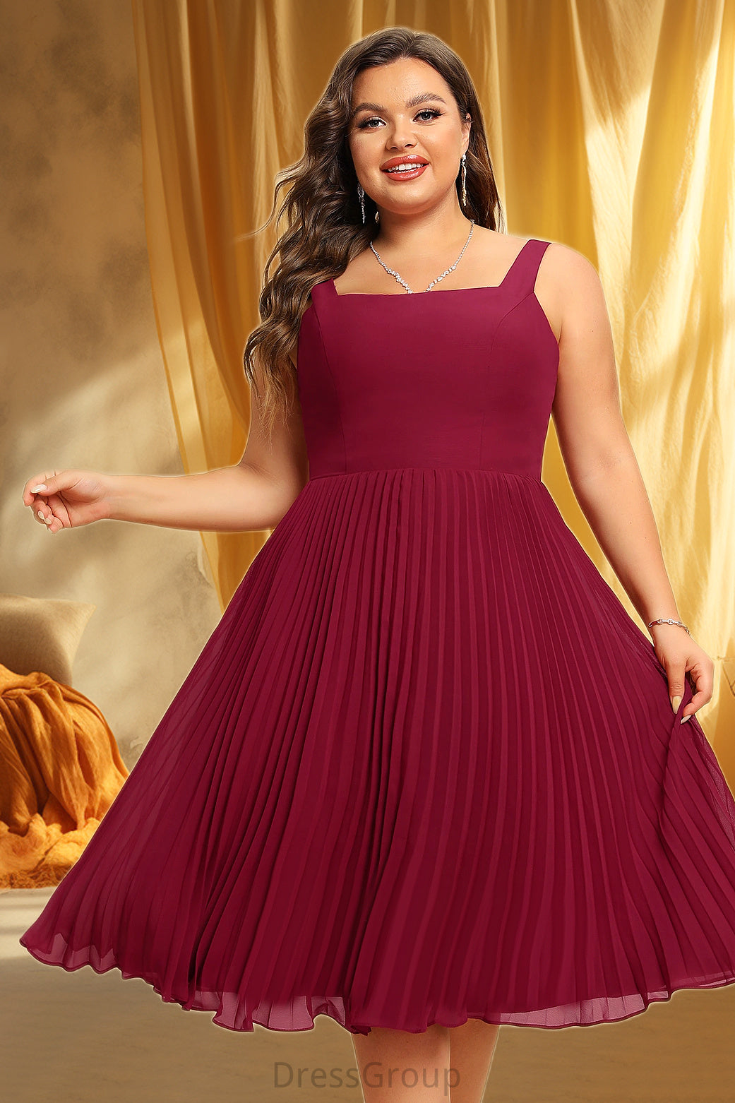 Scarlett A-line Square Knee-Length Chiffon Homecoming Dress With Pleated HAP0020530