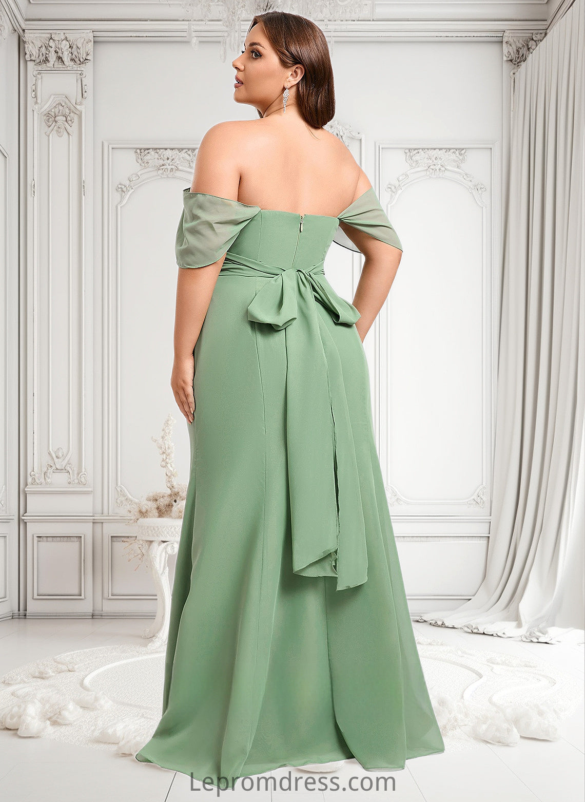 Andrea Trumpet/Mermaid Off the Shoulder V-Neck Floor-Length Chiffon Bridesmaid Dress HAP0025810