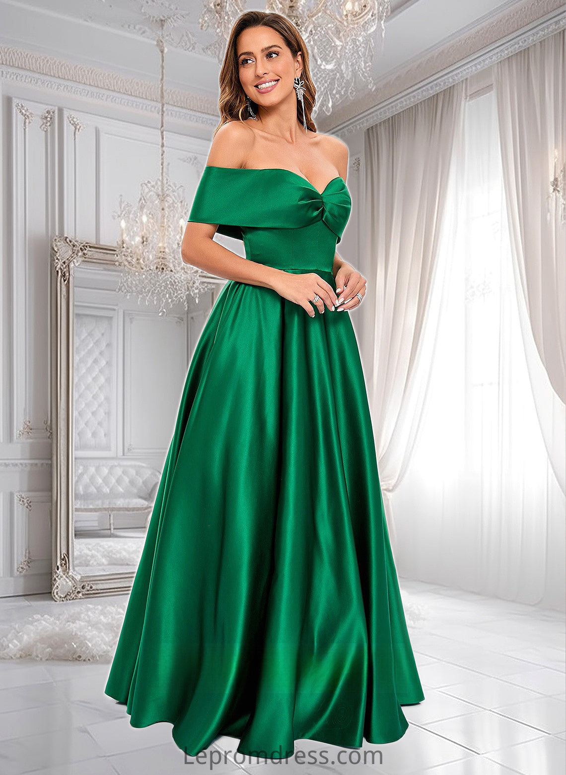 Destinee Ball-Gown/Princess Off the Shoulder Floor-Length Satin Prom Dresses HAP0025871