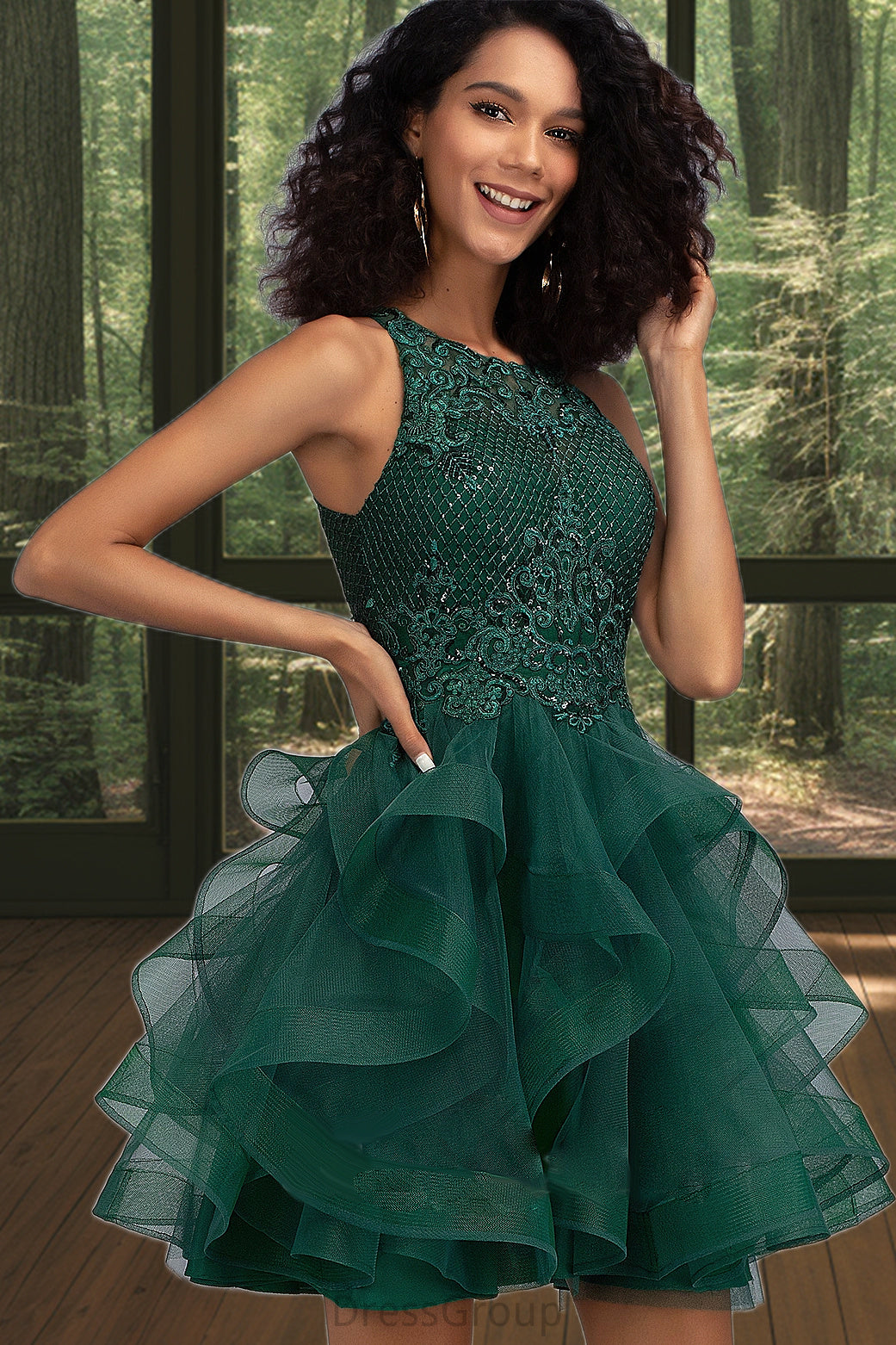 Destiney Ball-Gown/Princess Scoop Short/Mini Lace Tulle Homecoming Dress With Sequins HAP0020537