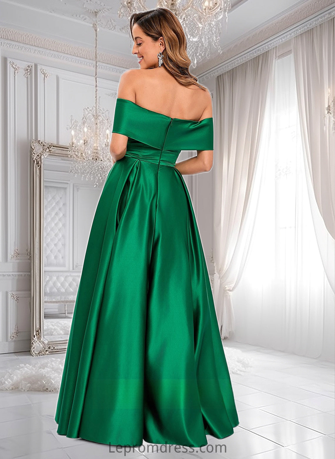 Destinee Ball-Gown/Princess Off the Shoulder Floor-Length Satin Prom Dresses HAP0025871