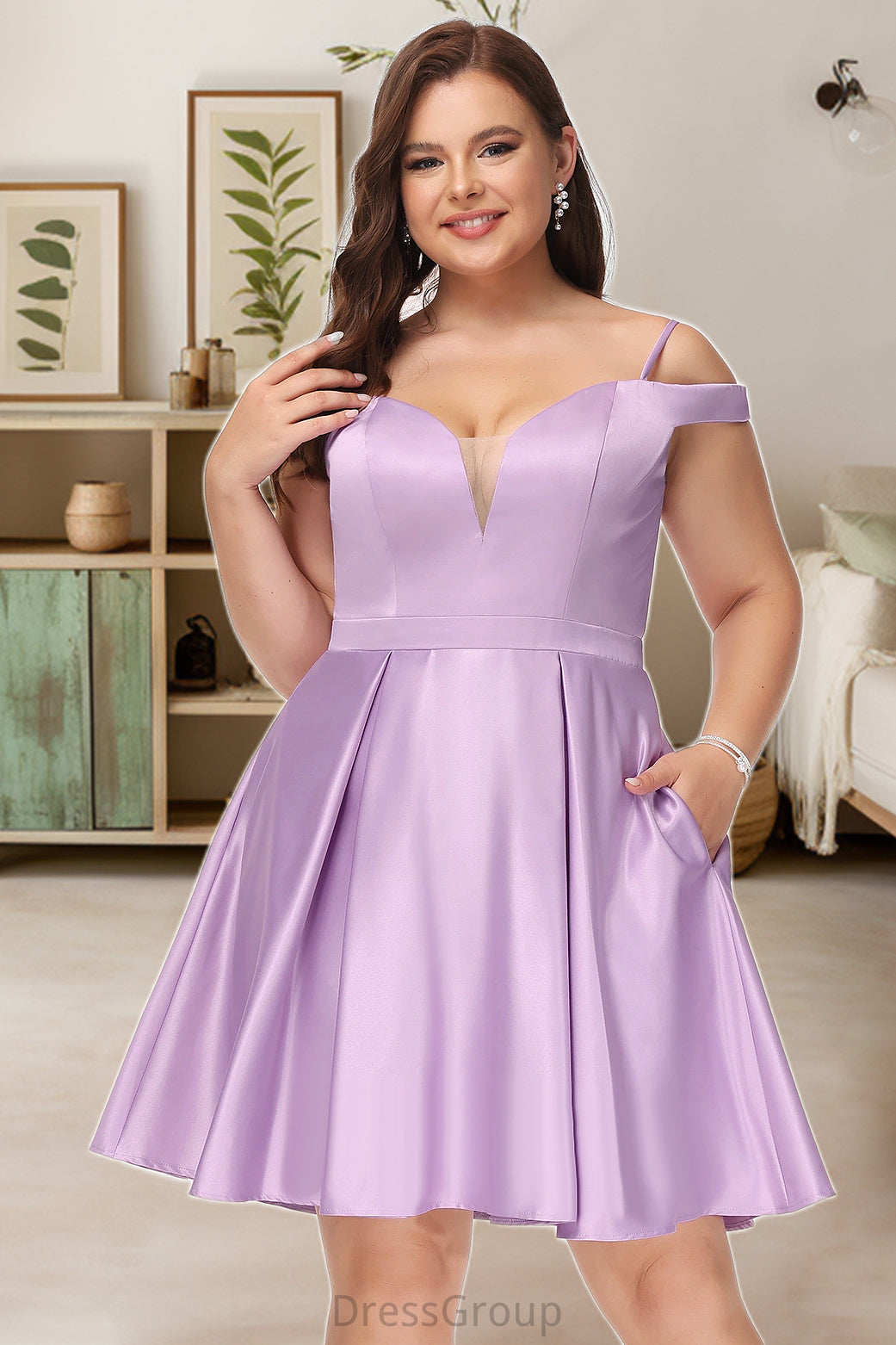 Esther A-line Off the Shoulder Short/Mini Satin Homecoming Dress With Bow HAP0020568