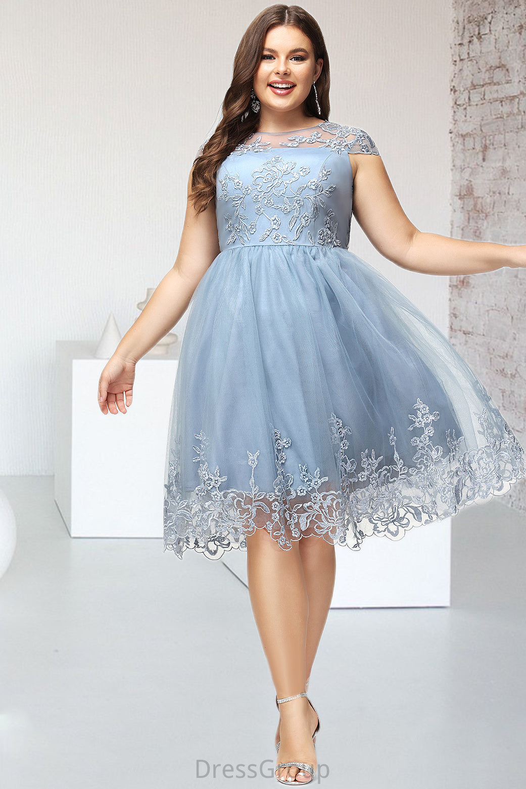 Haley A-line Scoop Knee-Length Lace Tulle Homecoming Dress With Sequins HAP0020579