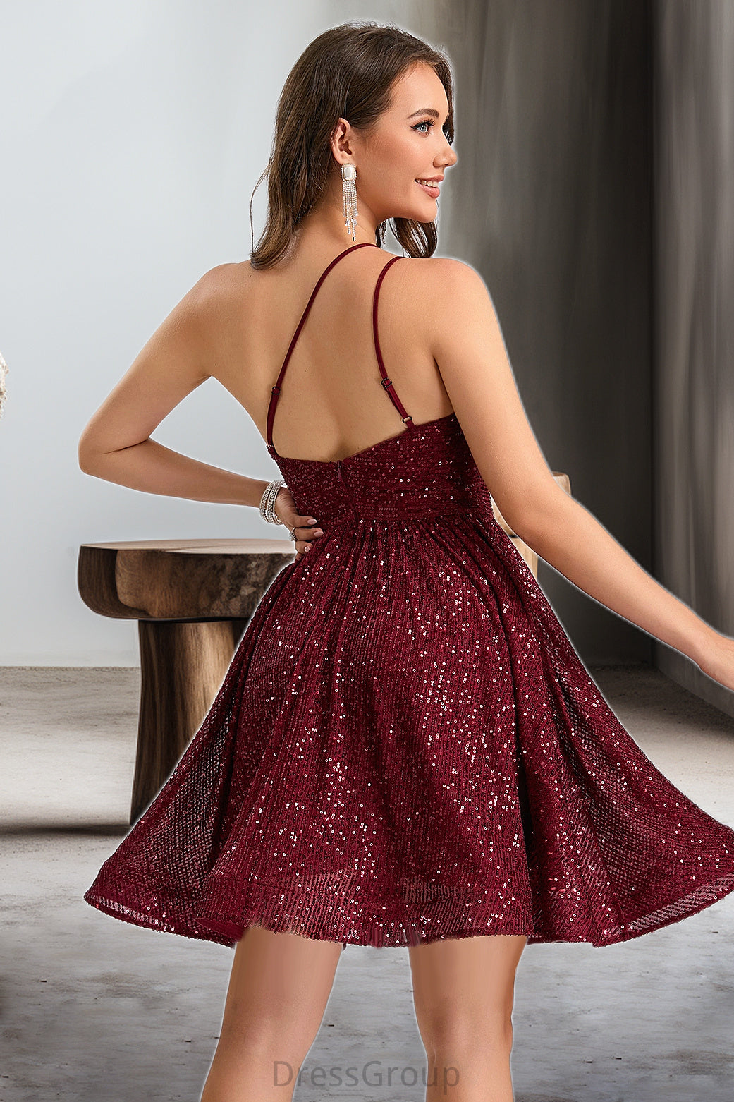 Jade A-line One Shoulder Short/Mini Sequin Homecoming Dress With Sequins HAP0020485