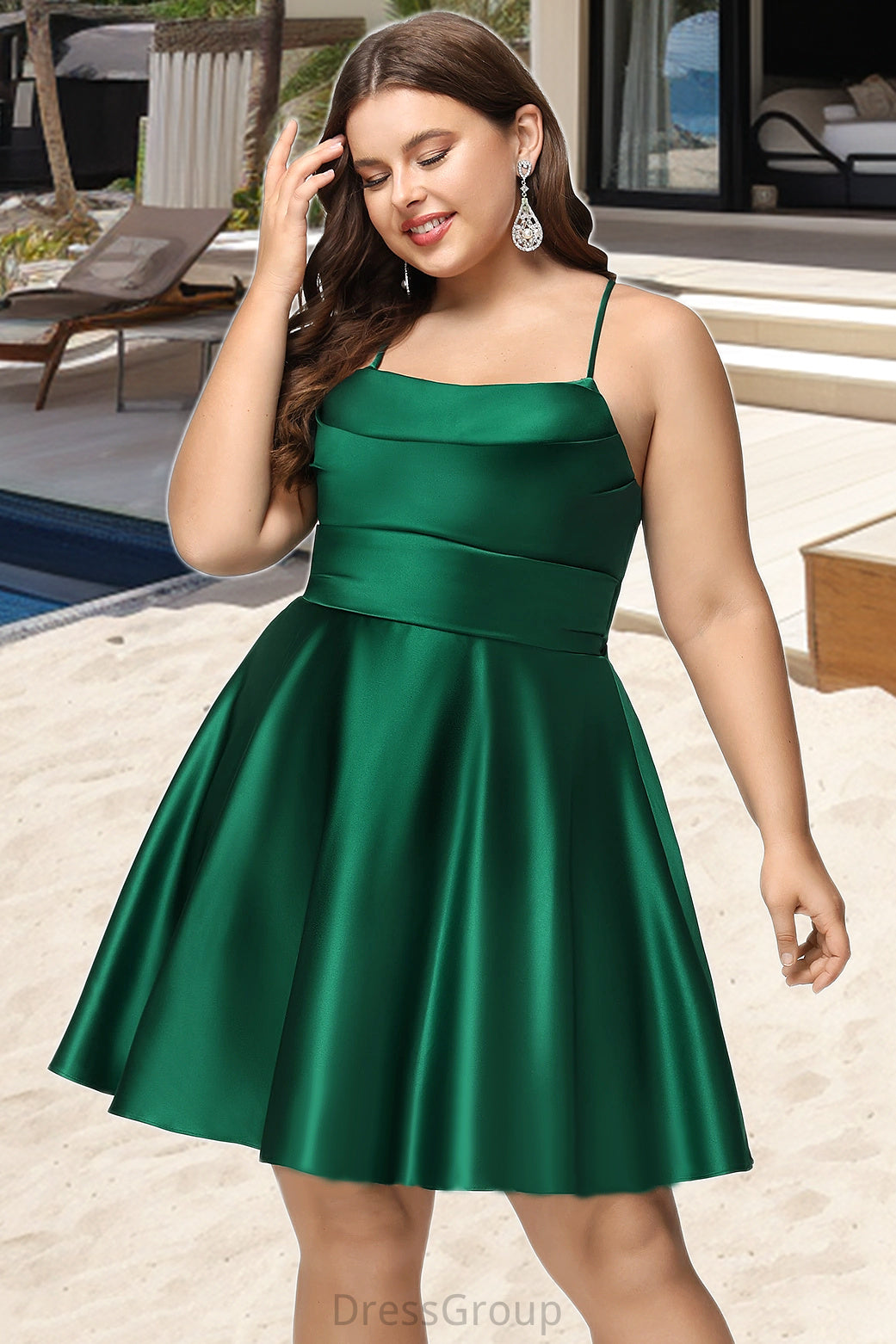 Hailey A-line Cowl Short/Mini Satin Homecoming Dress With Pleated HAP0020511