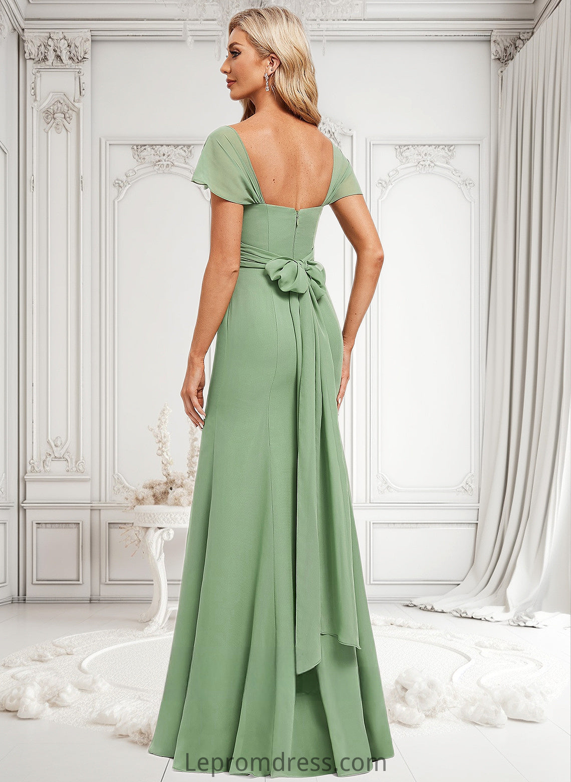 Andrea Trumpet/Mermaid Off the Shoulder V-Neck Floor-Length Chiffon Bridesmaid Dress HAP0025810